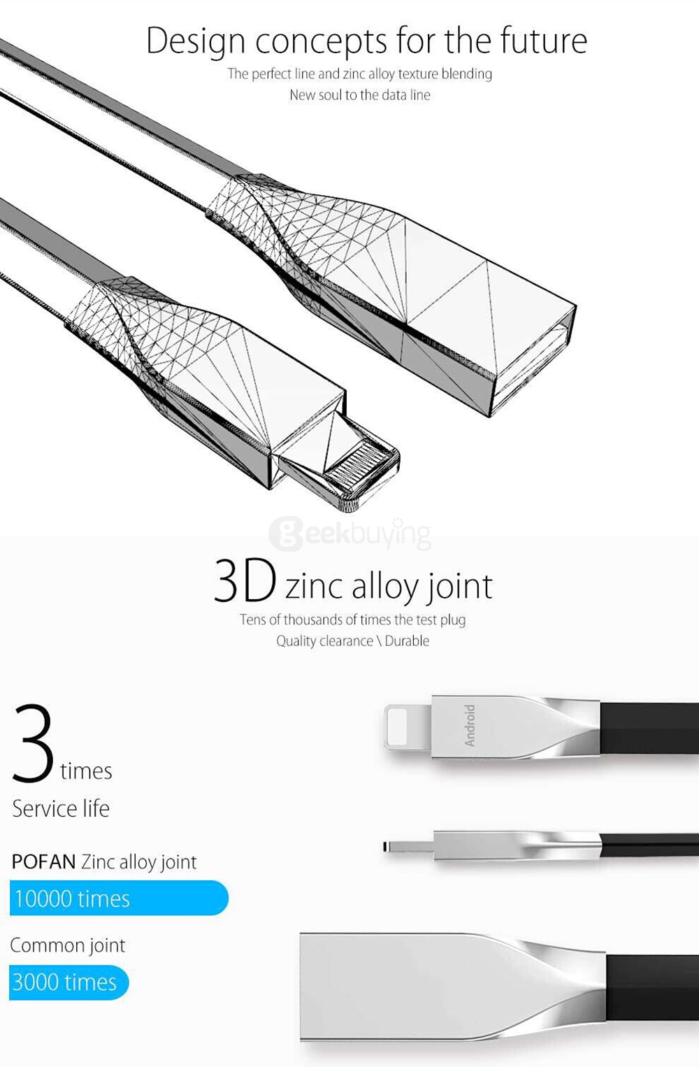 POFAN RT-C1 2-in-1 8Pin & Micro USB Combo 2.1A Phone Data Charging Cable 1.2M Support Android iOS - Black