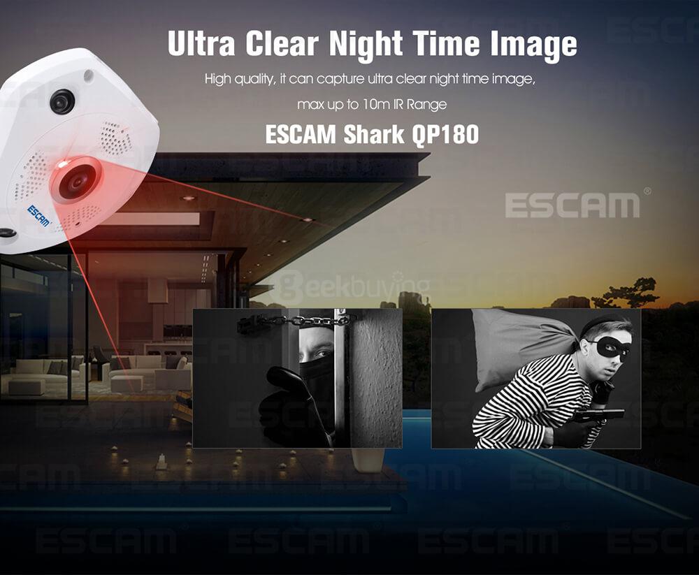 Escam Shark QP180 960P 1.3MP WiFi Panoranic Fisheye Infrared Camera H.264 Compression Night Vision Camera