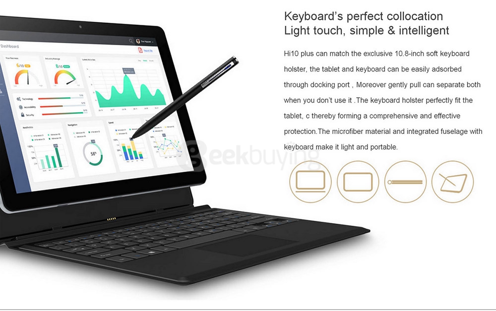 [Package A] CHUWI Hi10 Plus Intel Cherry Trail Z8300 Tablet PC (Gray) + Docking Keyboard With Holder Case