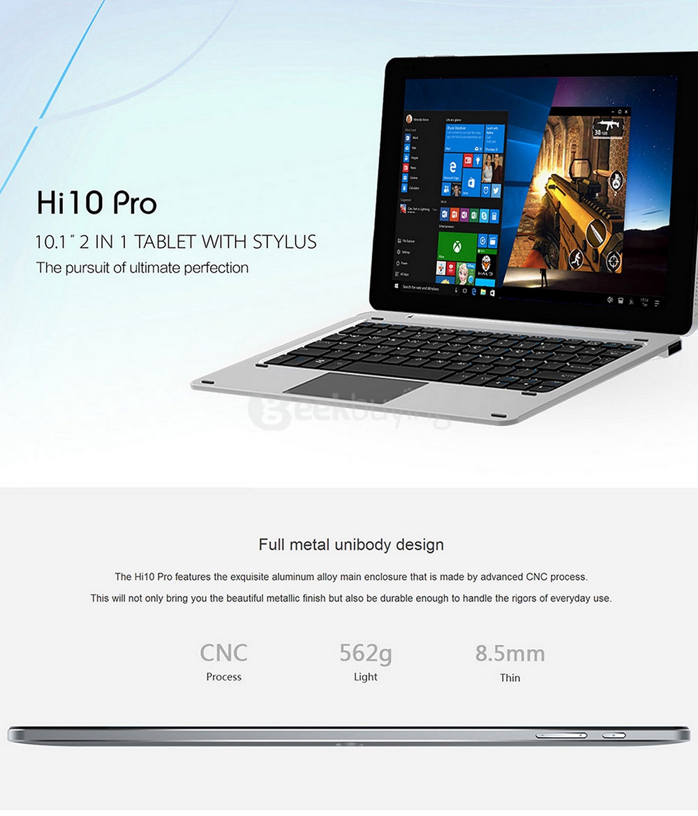 [Spain Stock] CHUWI Hi10 Pro 2in1 Tablet PC 10.1 inch Dual OS Windows 10 + Remix OS 4GB/64GB Intel Cherry Trail X5 Z8300 Quad Core 1.84GHz IPS 1920*1200 Type-C - Gray