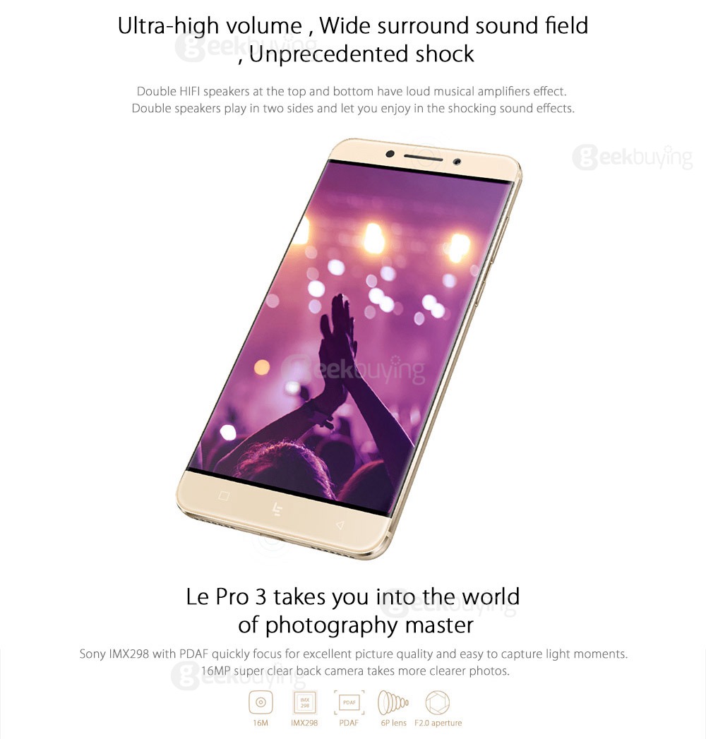 LeTV LeEco Le Pro3/X720 6GB RAM 64GB ROM 5.5inch FHD Android 6.0 Smartphone Qualcomm Snapdragon 821 Quad Core 8.0MP 16.0MP NFC Touch ID VoLTE - Rose Gold