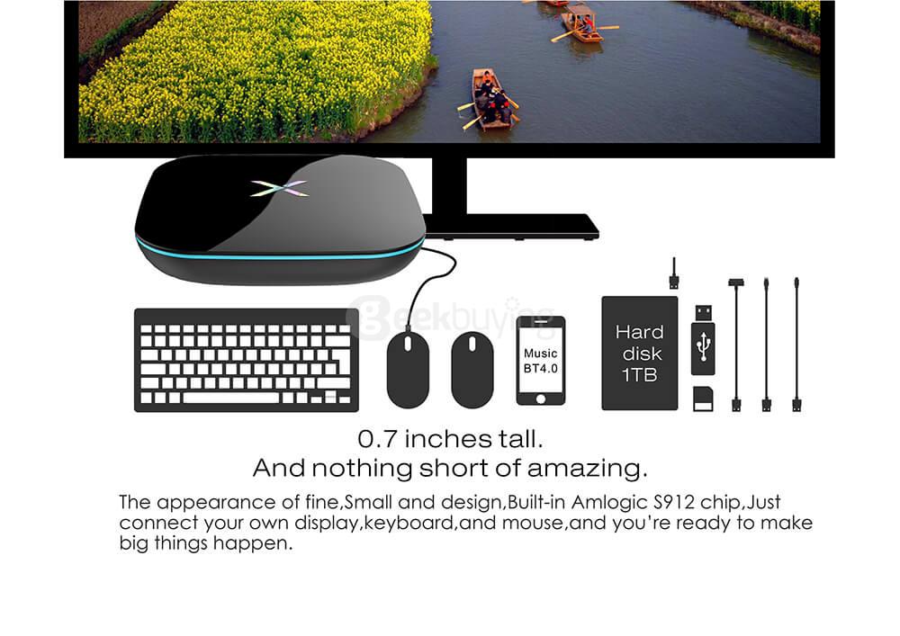 X-Player Android 6.0 Amlogic S912 2G/16G TV BOX 2.4G+5G Dual Band WIFI Gigabit LAN Bluetooth KODI LED Display