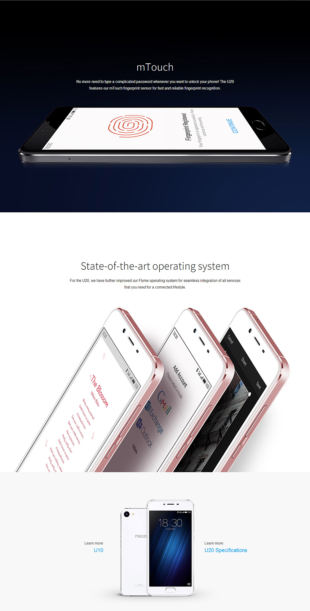 Meizu MEILAN U20 5.5inch 2.5D FHD 1080P Screen 4G LTE Flyme 5 Smartphone Helio P10 MT6755M Octa Core 3GB 32GB 5.0MP 13.0MP Fingerprint ID - Gray