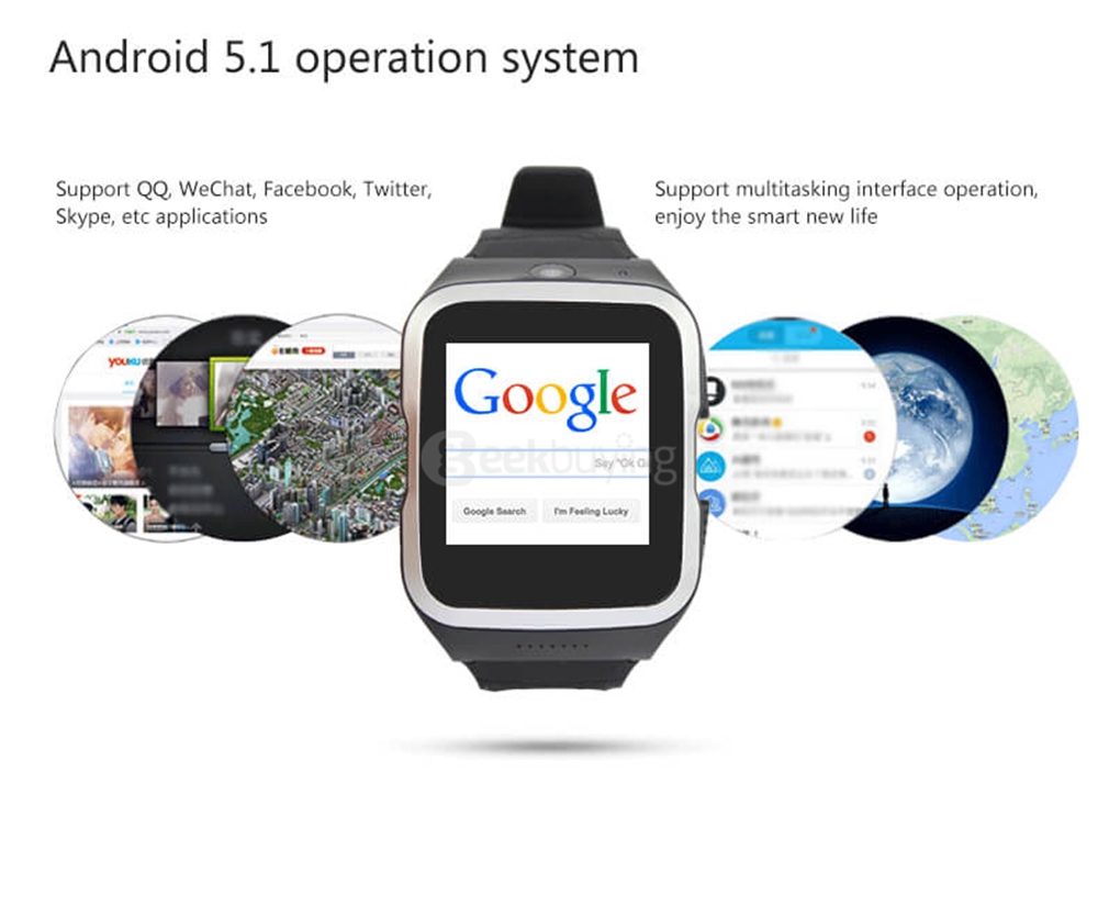 ZGPAX S83 3G Smart Watch Phone Android 5.1 MTK6580 Quad Core 1.3GHz 512MB/8GB 5.0MP Camera WiFi Bluetooth 4.0 GPS - Silver