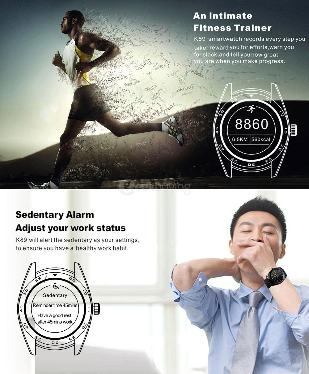 K89 Bluetooth 4.0 Smart Watch MTK2502C Heart Rate Monitor Pedometer Sleep Tracker Infomation Push for Android iOS (Metal Strap) - Black