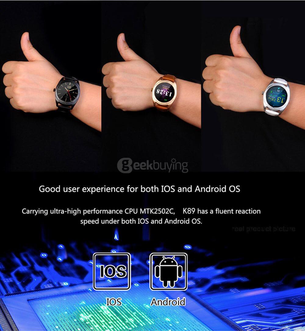 K89 Bluetooth 4.0 Smart Watch MTK2502C Heart Rate Monitor Pedometer Sleep Tracker Infomation Push for Android iOS (Metal Strap) - Black