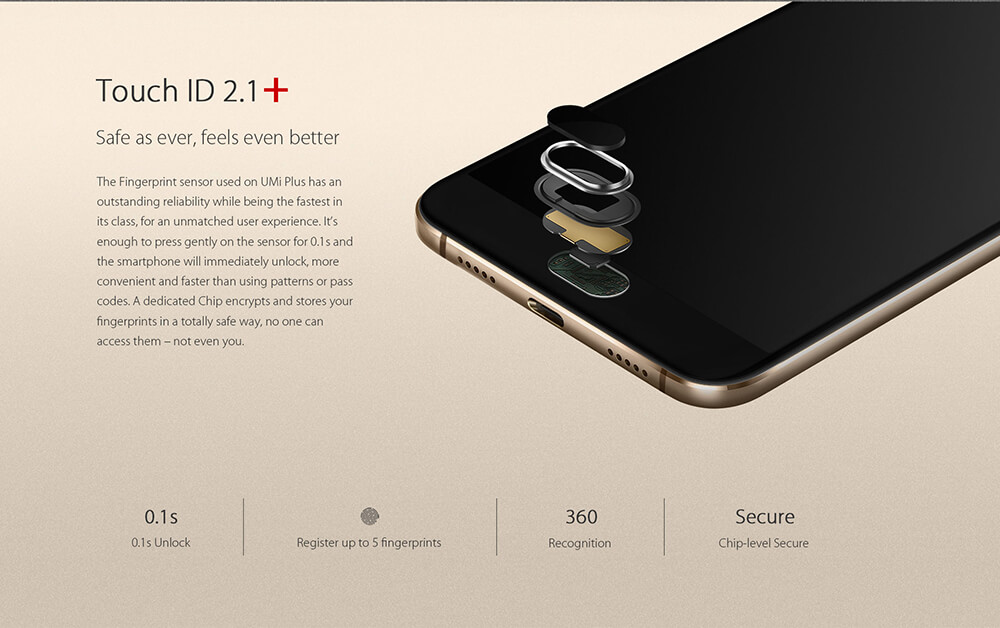 [HK Stock]UMI PLUS 5.5inch FHD 2.5D Screen 4G LTE Android 6.0 Smartphone MT6755 Helio P10 Octa Core 4GB 32GB 13.0MP 4000mAh Fast Charge Touch ID Type-C - Gold