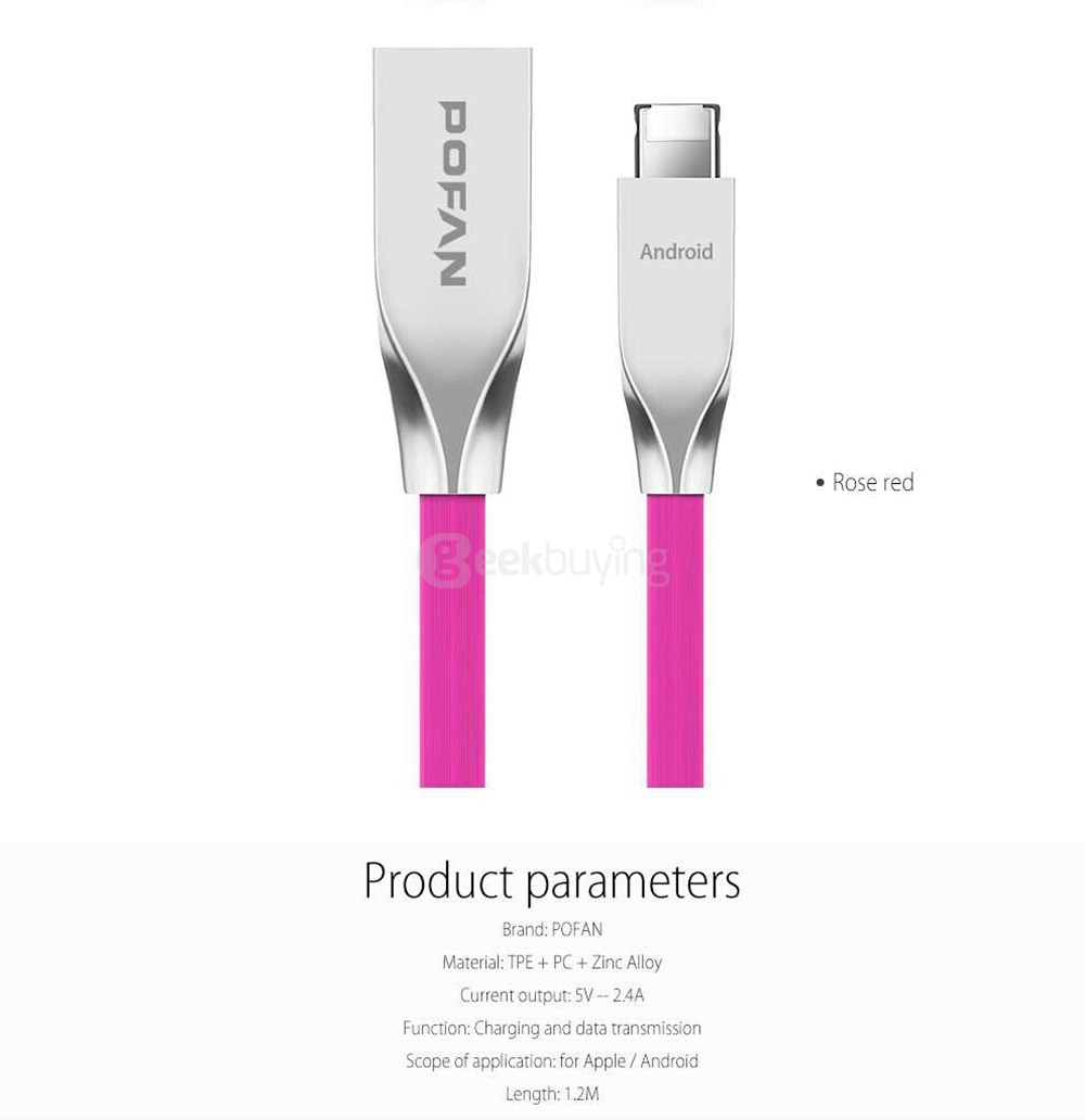 POFAN RT-C1 2-in-1 8Pin & Micro USB Combo 2.1A Phone Data Charging Cable 1.2M Support Android iOS - Black