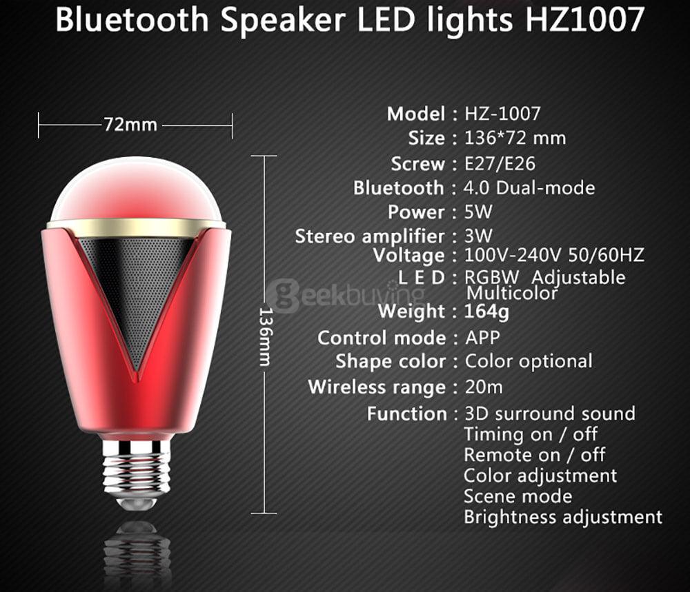 H1007 Smart E27 Bulb Bluetooth 4.0 Speaker with Music Playing / Timing / APP Control Functions - White