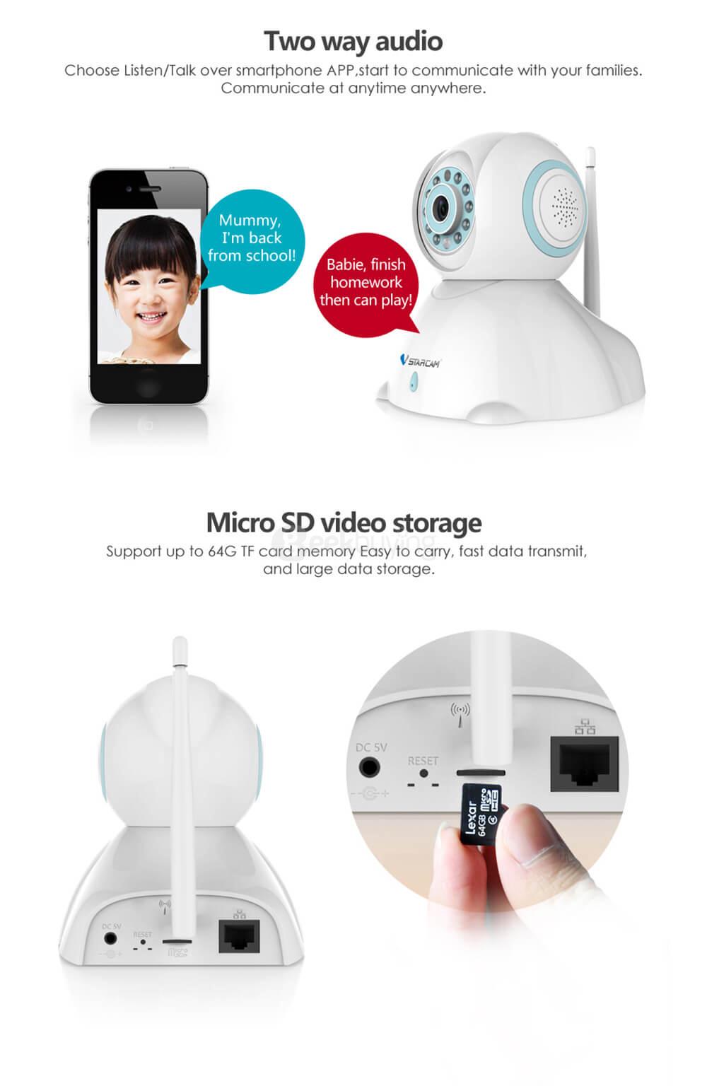 Vstarcam C7842WIP 720P HD WiFi IP Camera H.264 video compression 1.0 Megapixel - White + Blue