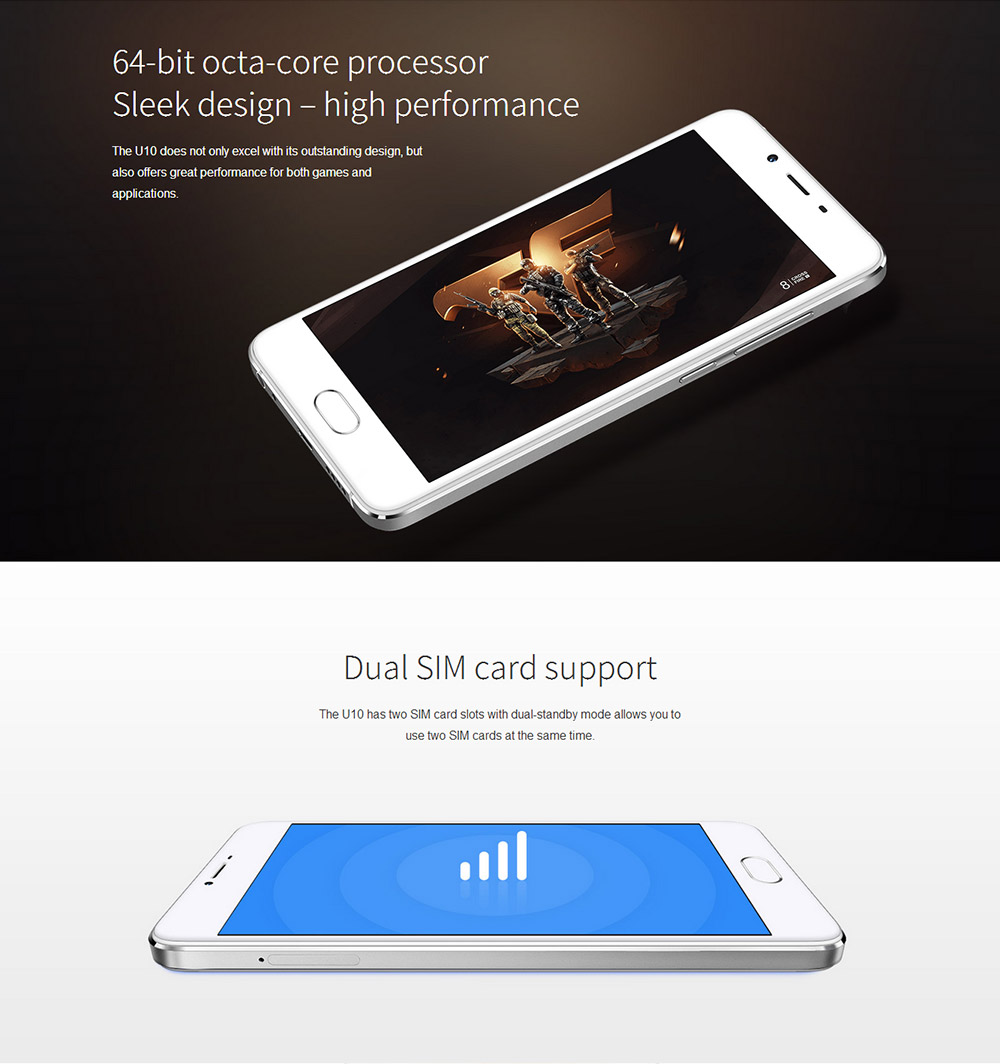 Meizu MEILAN U10 5.0inch 2.5D HD Screen 4G LTE Flyme 5 Smartphone 64bit MT6750 Octa Core 2GB 16GB 5.0MP 13.0MP Fingerprint ID - White