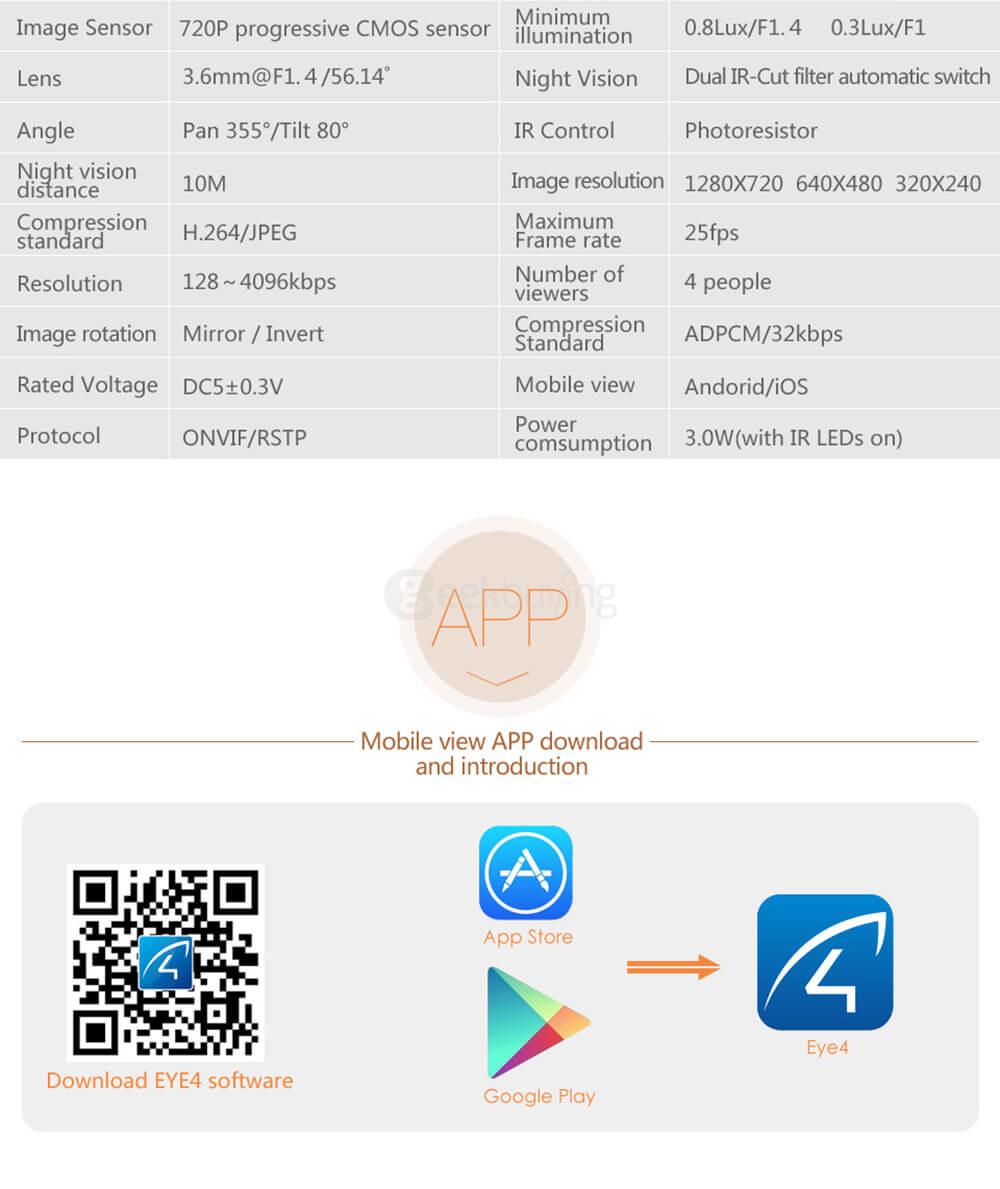 Vstarcam C7842WIP 720P HD WiFi IP Camera H.264 video compression 1.0 Megapixel - White + Blue