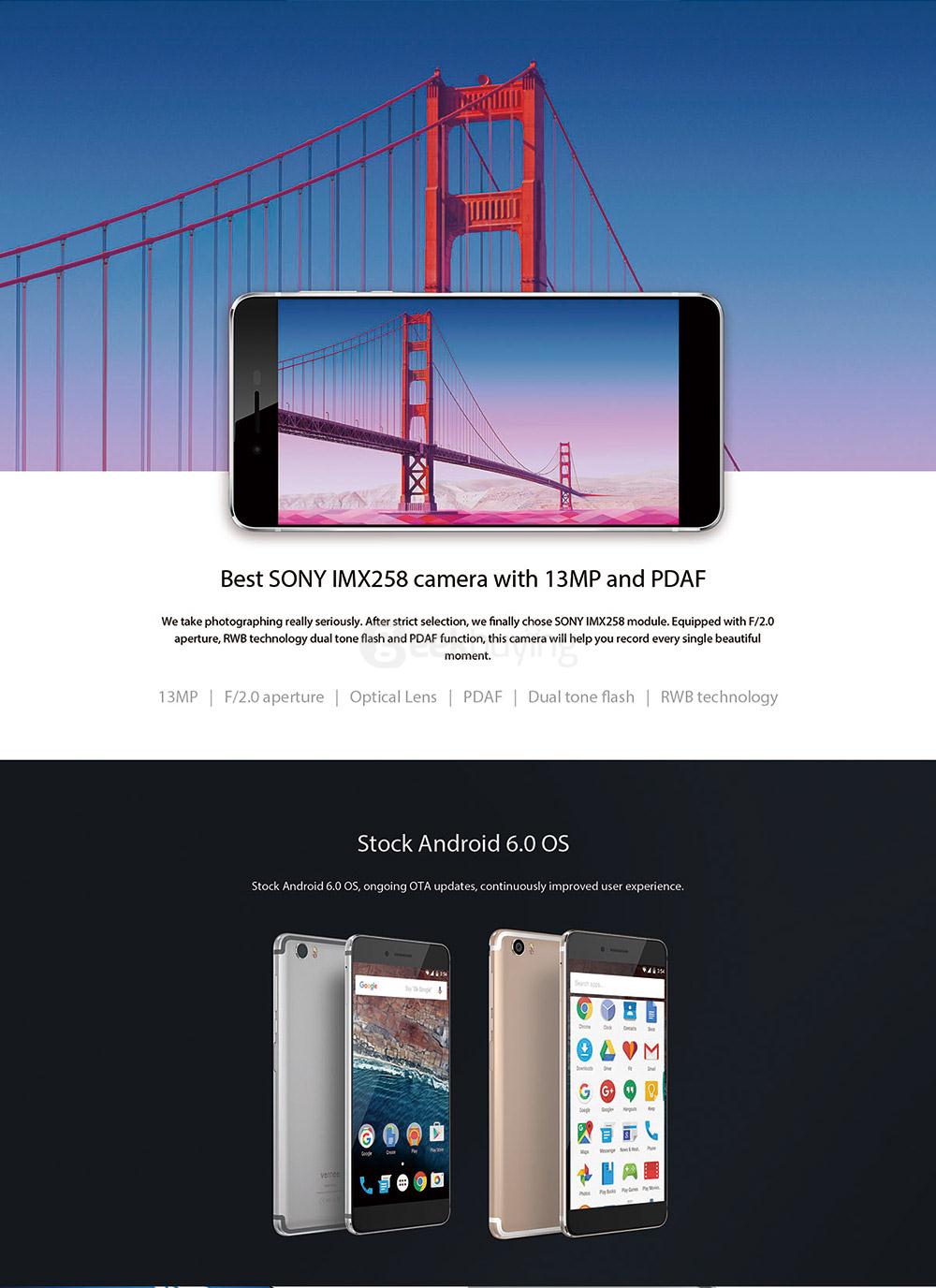 [HK Stock]Vernee Mars 5.5inch FHD 4G LTE Android 6.0 Smartphone Helio P10 MTK6755 Octa Core 4GB 32GB 13.0MP Touch ID Type-C OTG Fast Charge Metal Body - Gold