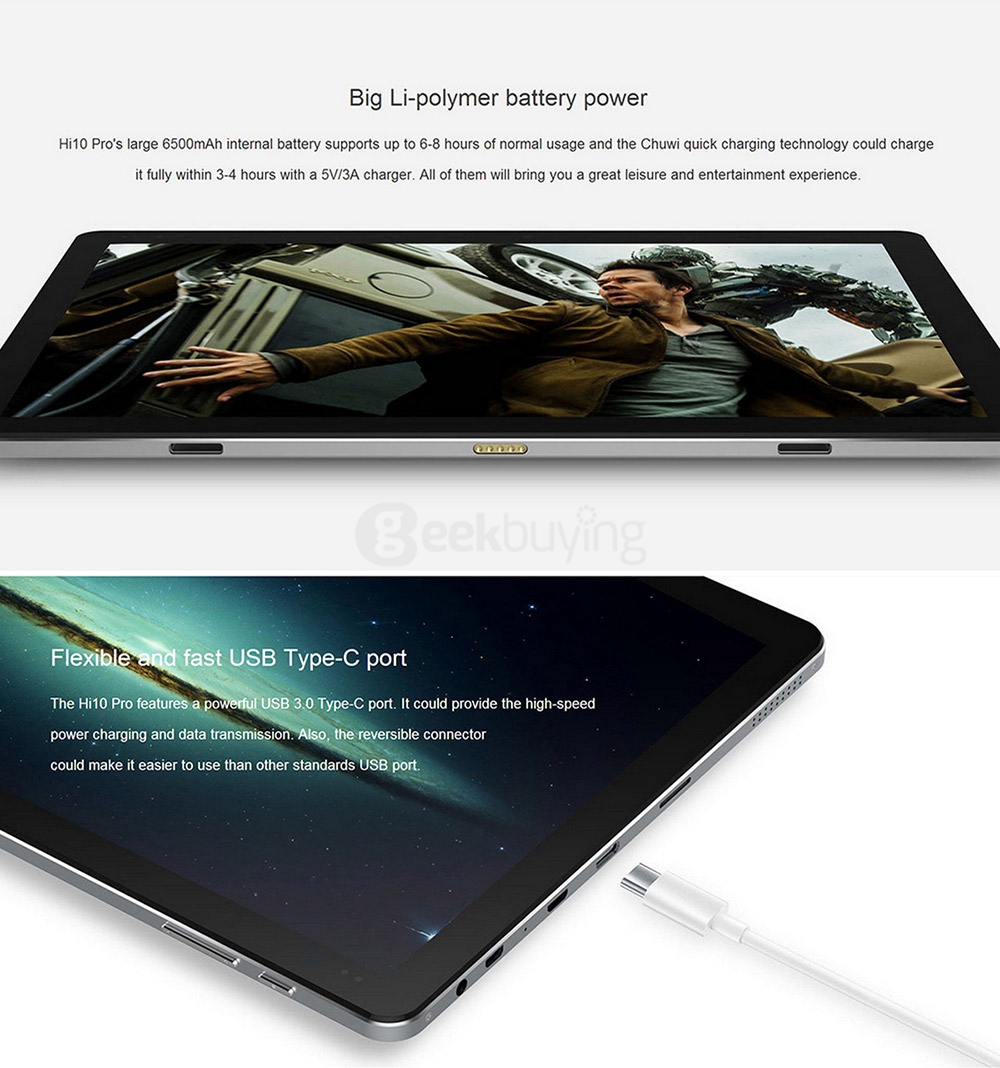 [Package A] CHUWI Hi10 Pro Dual OS Windows 10 + Android 5.1 Intel Z8350 Tablet PC (Gray) + Original Magnetic Docking Keyboard