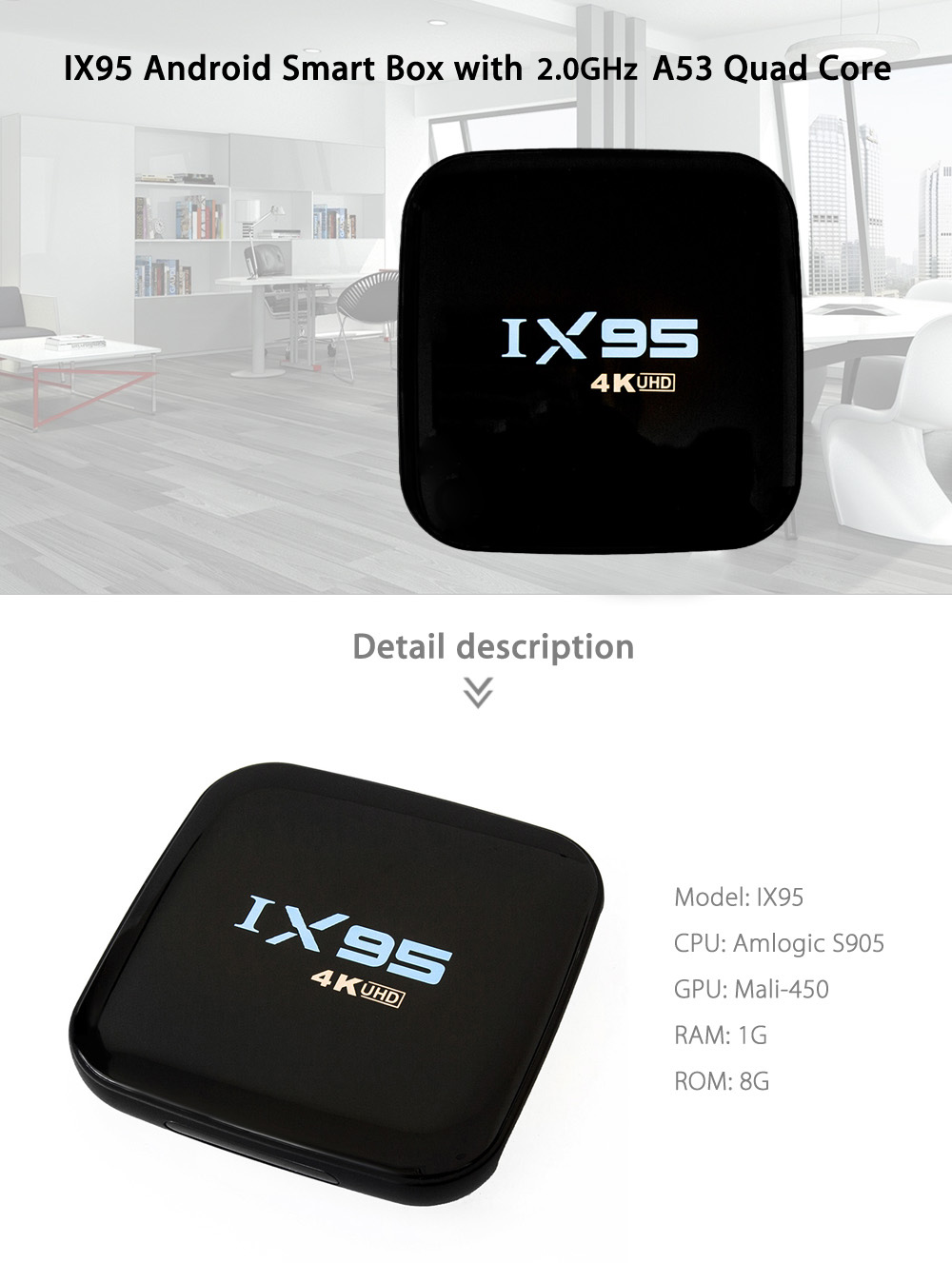 Eachlink IX95 Android 5.1 Lollipop 4K TV BOX Amlogic S905 Samsung eMMC 8G ROM 802.11b/g/n LAN KODI HDMI