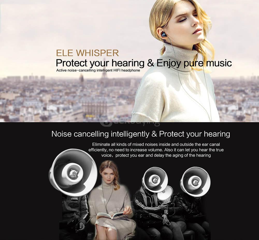 ELE Whisper Wired HiFi In-ear Noise Cancelling Earbuds with Microphone Hands Free Function - Blue