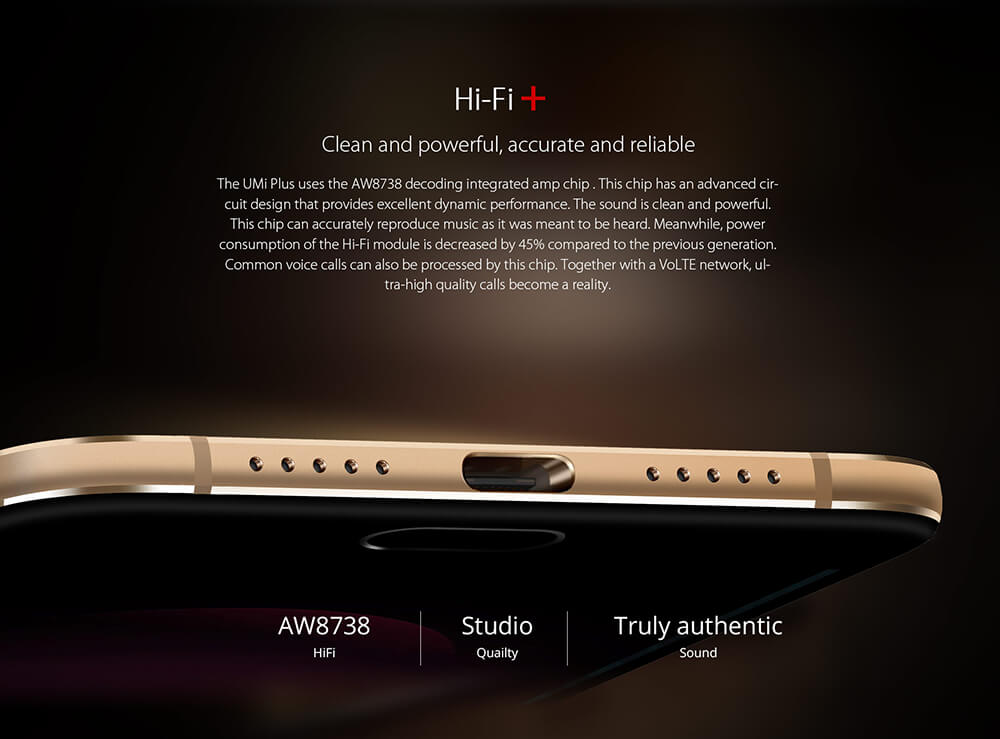 [Spain Stock]UMI PLUS 5.5inch FHD 2.5D Screen 4G LTE Android 6.0 Smartphone MT6755 Helio P10 Octa Core 4GB 32GB 13.0MP 4000mAh Fast Charge Touch ID Type-C - Gold