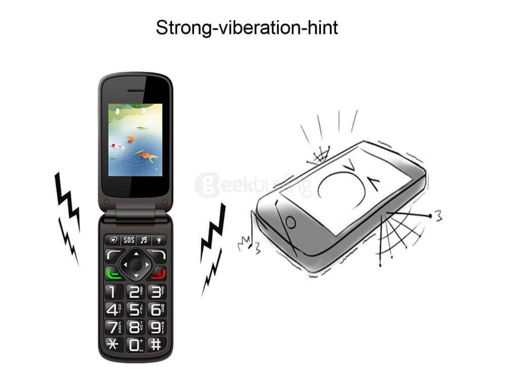 VKworld Diamond Z2 2.4inch TFT Color Display Screen Flip Cover Cellphone Elder People Mobile Phone Big Key Flash Light - Red