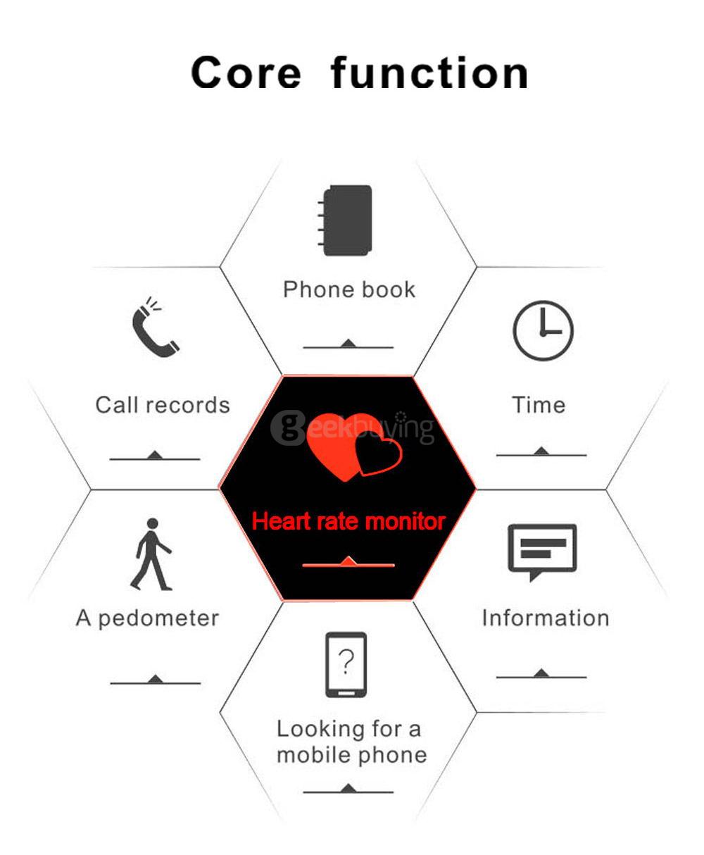 K89 Bluetooth 4.0 Smart Watch MTK2502C Heart Rate Monitor Pedometer Sleep Tracker Infomation Push for Android iOS (Metal Strap) - Black