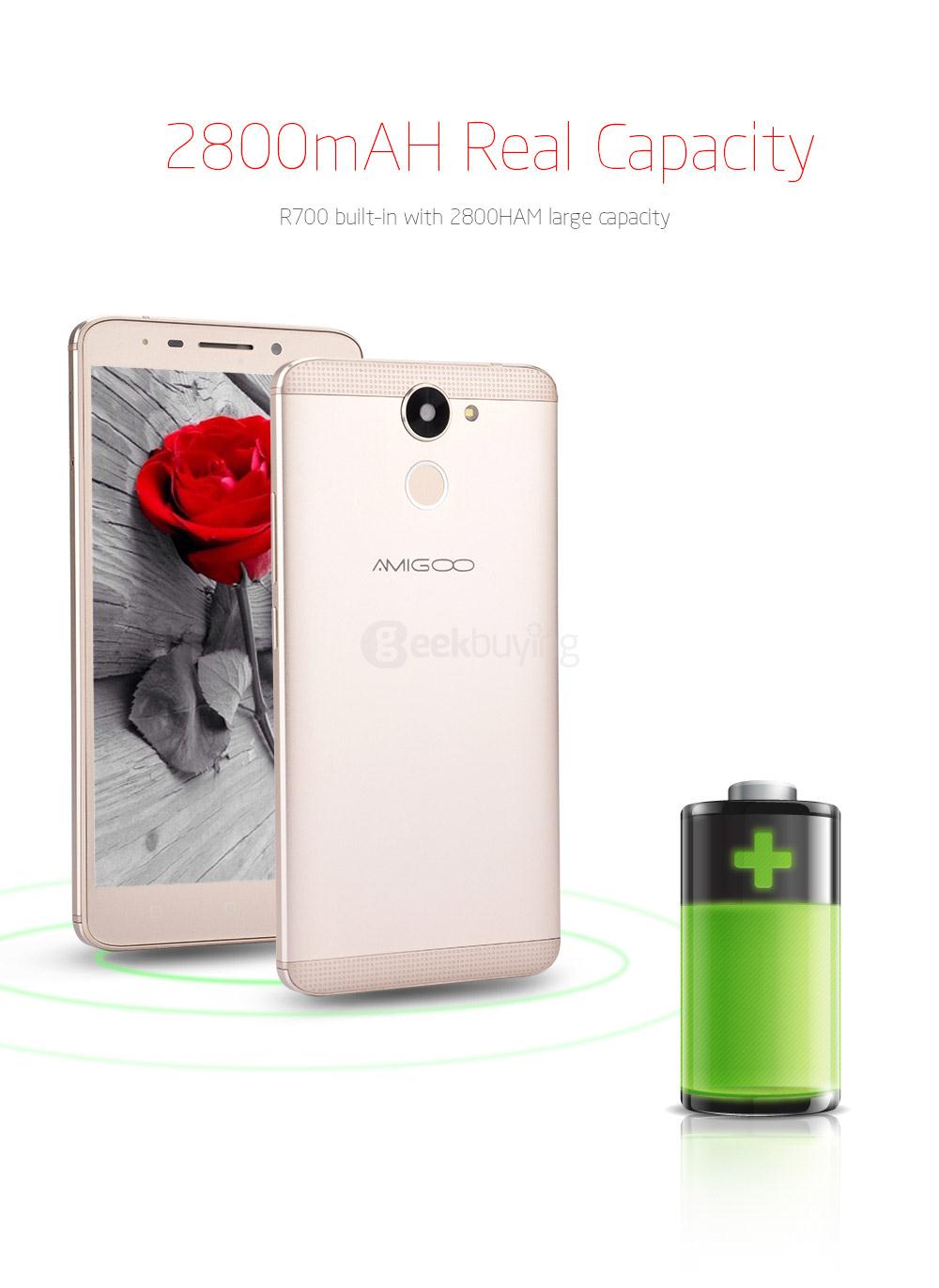 AMIGOO R700 5.5 Inch QHD Screen Android 6.0 Smartphone MT6580 Quad Core 512MB RAM 8GB ROM Dual Cameras Touch ID 2800mAh - Gold