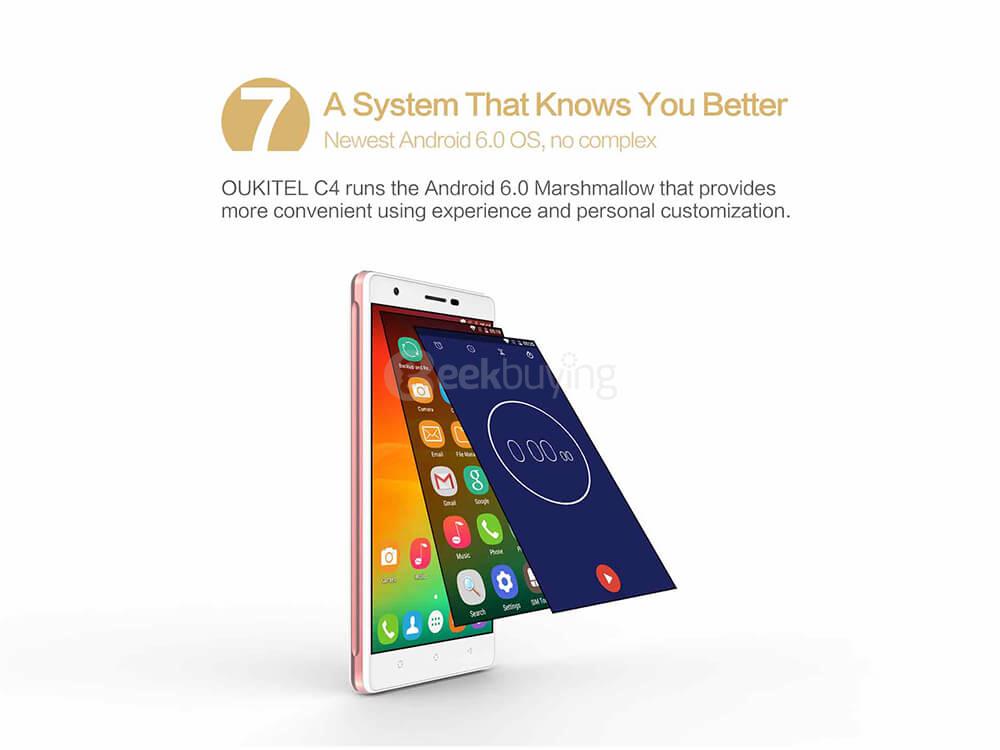 [HK Stock]Oukitel C4 5.0inch HD Android 6.0 4G LTE Smartphone MT6737 Quad Core 1.3 GHz 1GB RAM 8GB ROM 5.0MP Camera WIFI GPS  - Black