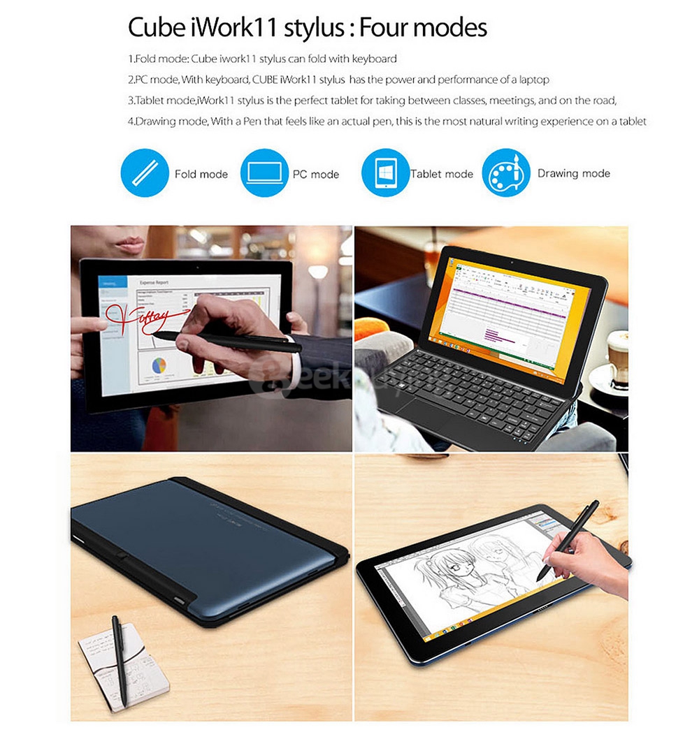 CUBE iWork11 Stylus Tablet PC 10.6 inch Dual OS Windows 10 + Android 5.1 4GB/64GB Intel Cherry Trail Z8300 Quad Core 1.84GHz IPS 1920*1080 - Deep Blue