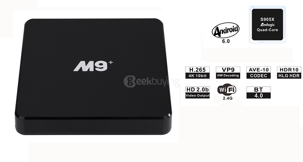M9+ Amlogic S905X 4K KODI Preinstaled Android 6.0 TV BOX 1G/8G 802.11b/g/n LAN Bluetooth