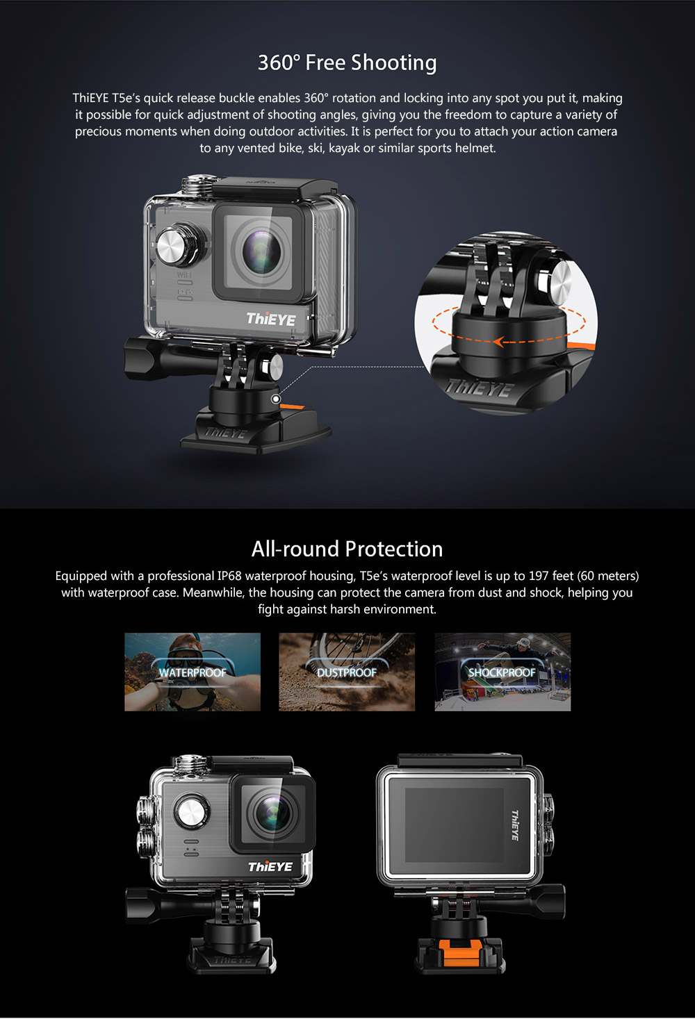 [Spain Stock] Original Thieye T5e WiFi 4K Action Camera Ambarella A12LS75 Sony IMX117 2.0
