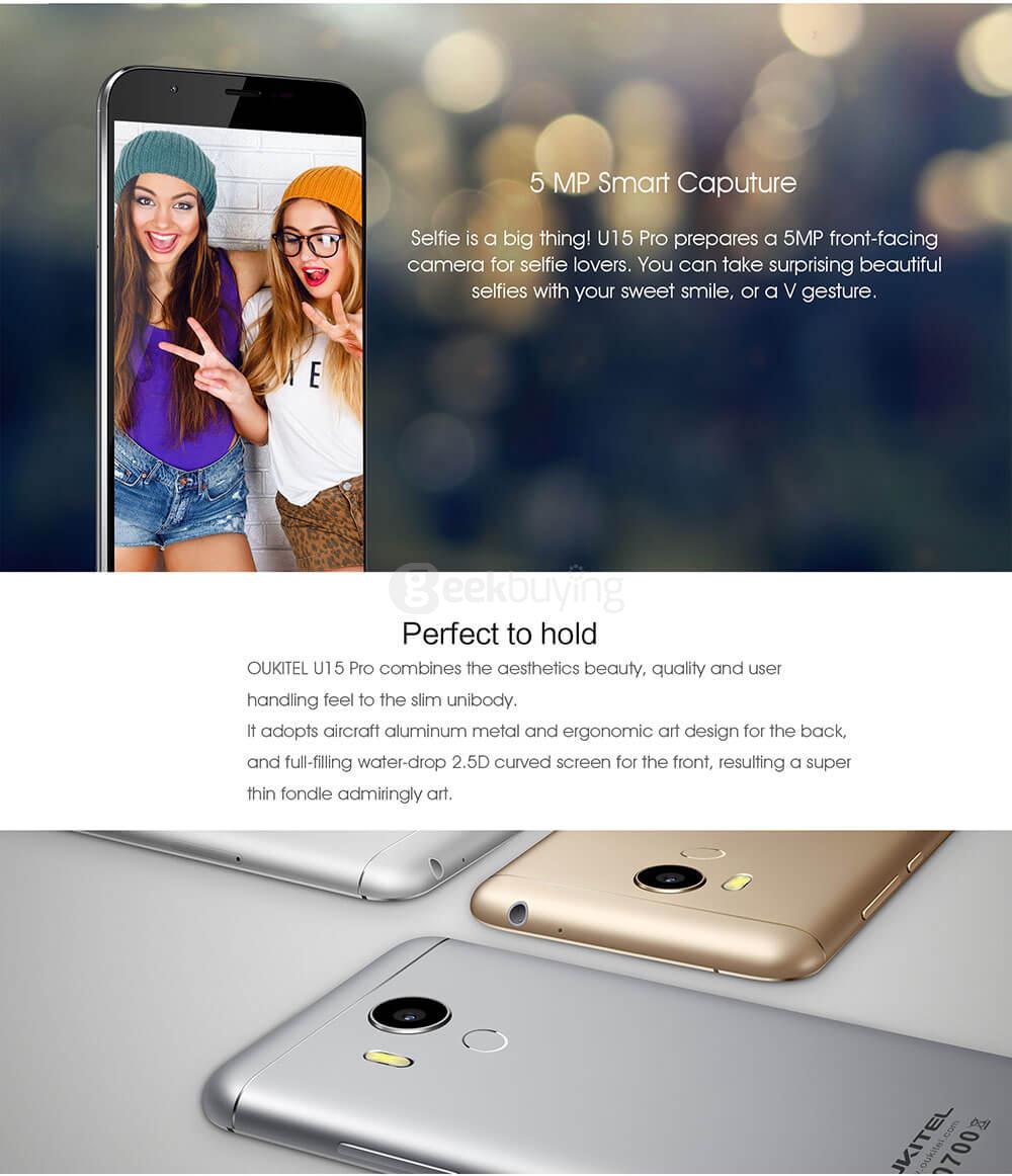 [HK Stock]Oukitel U15 PRO 5.5inch 2.5D HD Android 6.0 Smartphone MT6753 Octa Core 1.3GHz 3GB RAM 32GB ROM 16.0MP TOUCH ID OTG LED Notification - Rose Gold