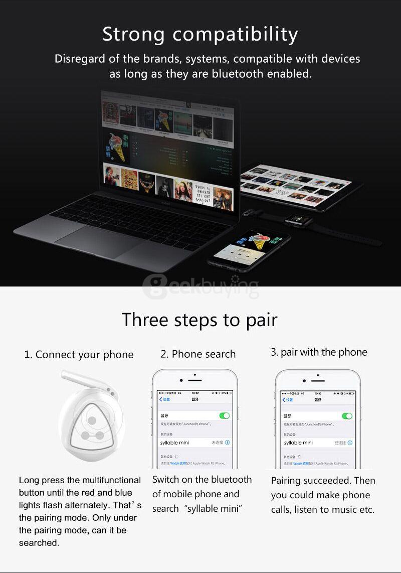 Syllable D900 Mini Wireless Bluetooth 4.1 Double-ear Sport Earphones with Charging Box - Black