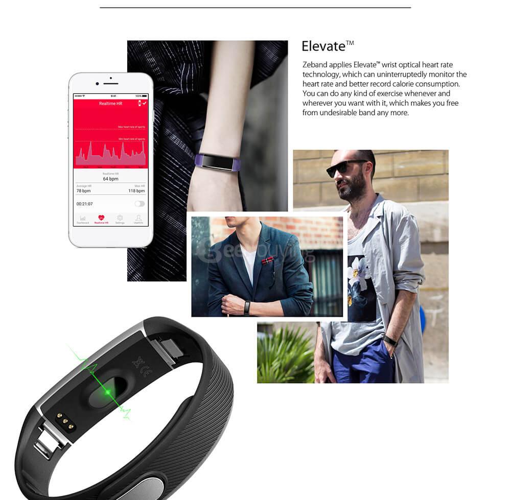 Zeblaze ZeBand BLE4.0 Heart Rate Monitor Smartband IP67 Swimming Mode Sleep Fitness Tracker OLED Display for Android iOS - Black