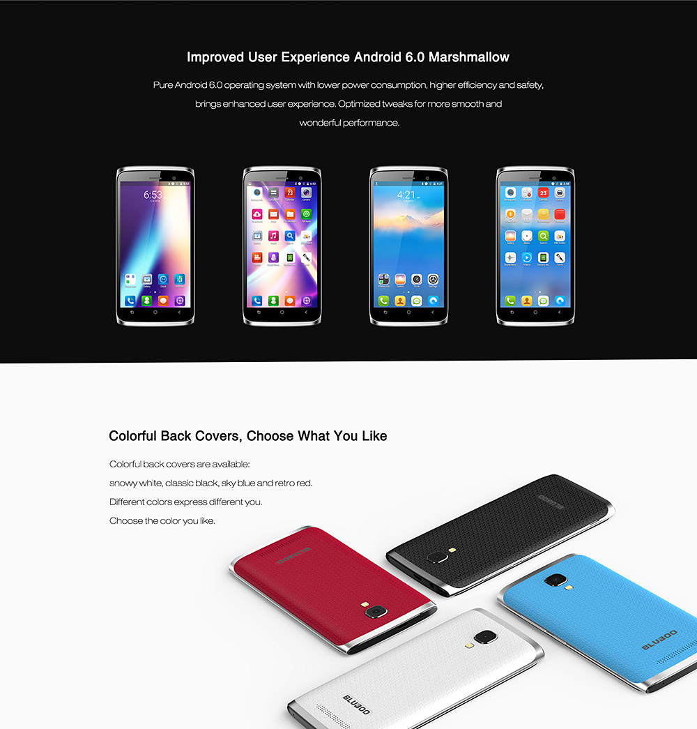 [HK Stock]Bluboo Mini 4.5inch IPS QHD Android 6.0 3G Smartphone MT6580 Quad Core 1.3GHz 1GB RAM 8GB ROM 5.0MP 8.0MP WIFI Bluetooth - Red