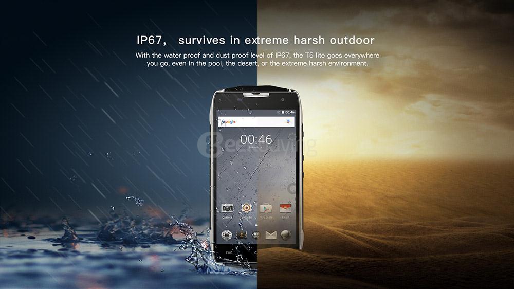 [HK Stock]Doogee T5 LITE 5.0inch HD Android 6.0 IP67 Waterproof Business Sport Phone MT6735 Quad Core 1.0GHz 2GB 16GB 5.0MP 8.0MP OTG 4500mAh Battery - Black