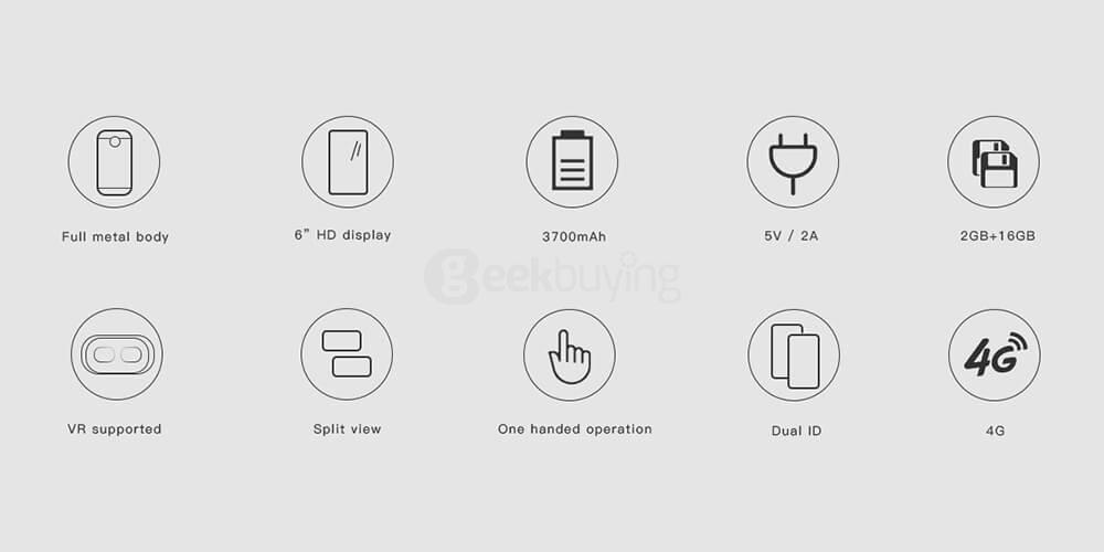 [HK Stock]Doogee X7 Pro 6.0 inch HD Android 6.0 4G LTE Smartphone MT6737 Quad Core 1.3GHz 2GB RAM 16GB ROM 13.0MP VR Supported OTG Fast Charge - Gold