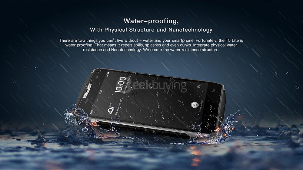 [HK Stock]Doogee T5 LITE 5.0inch HD Android 6.0 IP67 Waterproof Business Sport Phone MT6735 Quad Core 1.0GHz 2GB 16GB 5.0MP 8.0MP OTG 4500mAh Battery - Black