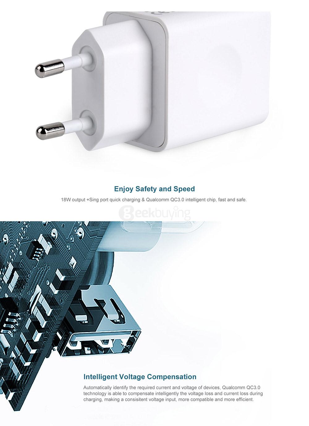 Original Elephone Blitz EU Plug Power Adapter Qualcomm Certification 3.0 Quick Charge Wall Charger - White