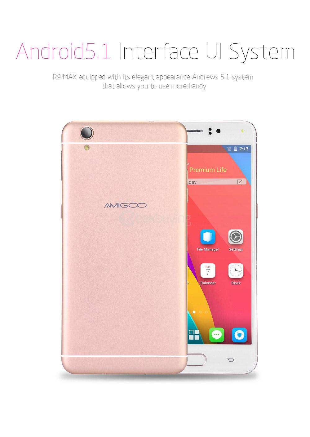 AMIGOO R9 Max 6.0inch 2.5D Screen Android 5.1 3G Smartphone MT6580 Quad Core 1.3GHz 1GB RAM 8GB ROM 8.0MP Bluetooth WIFI GPS - Rose Gold