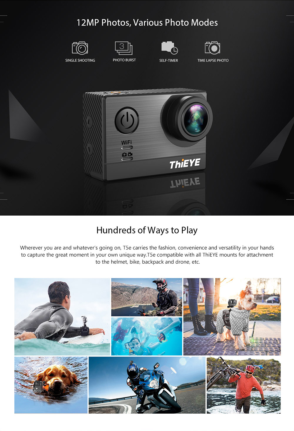 Original Thieye T5e WiFi 4K Action Camera Ambarella A12LS75 Sony IMX117 2.0