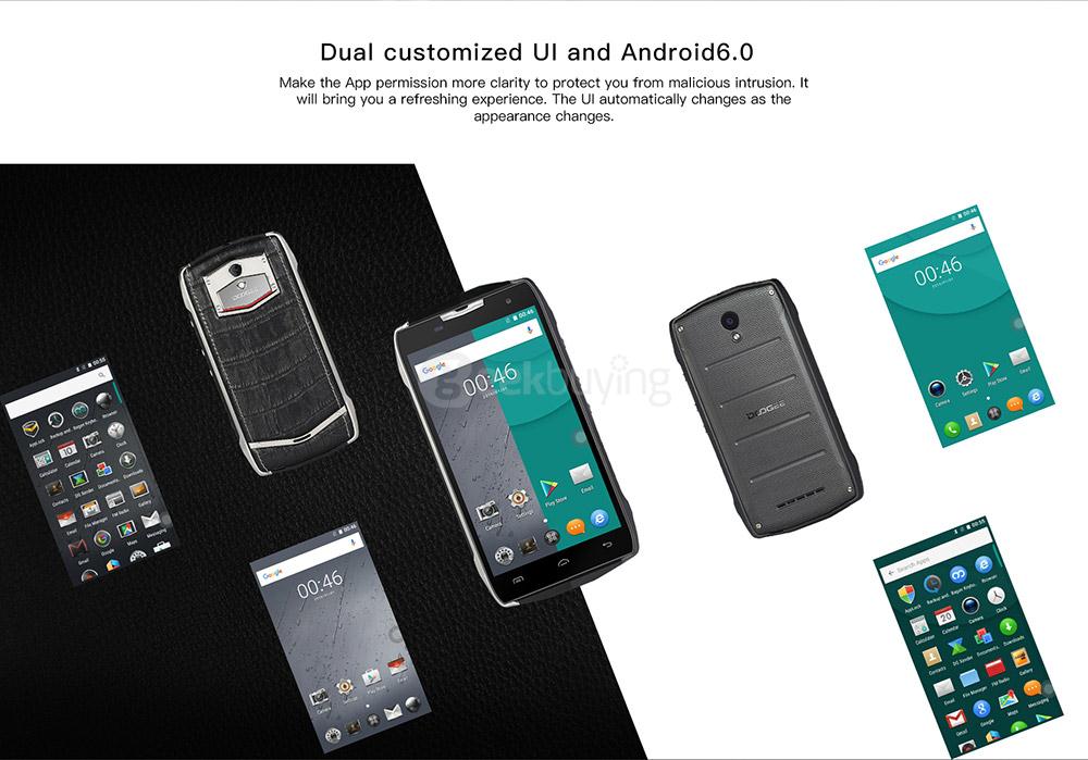 [HK Stock]Doogee T5 LITE 5.0inch HD Android 6.0 IP67 Waterproof Business Sport Phone MT6735 Quad Core 1.0GHz 2GB 16GB 5.0MP 8.0MP OTG 4500mAh Battery - Black