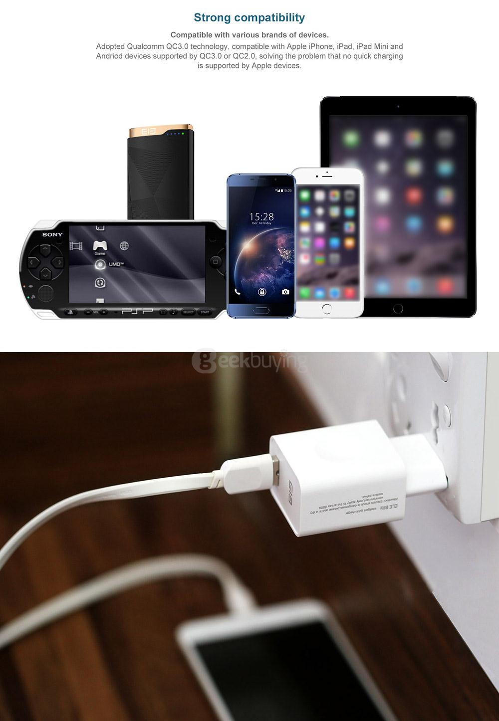 Original Elephone Blitz EU Plug Power Adapter Qualcomm Certification 3.0 Quick Charge Wall Charger - White