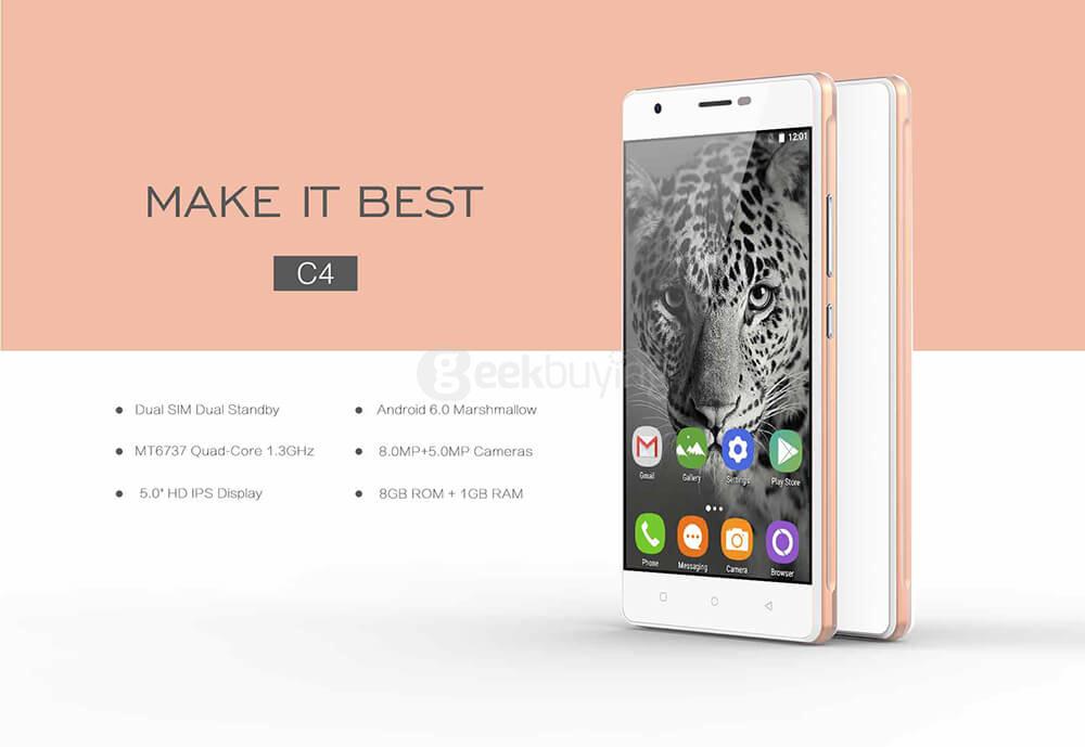 [HK Stock]Oukitel C4 5.0inch HD Android 6.0 4G LTE Smartphone MT6737 Quad Core 1.3 GHz 1GB RAM 8GB ROM 5.0MP Camera WIFI GPS  - Black