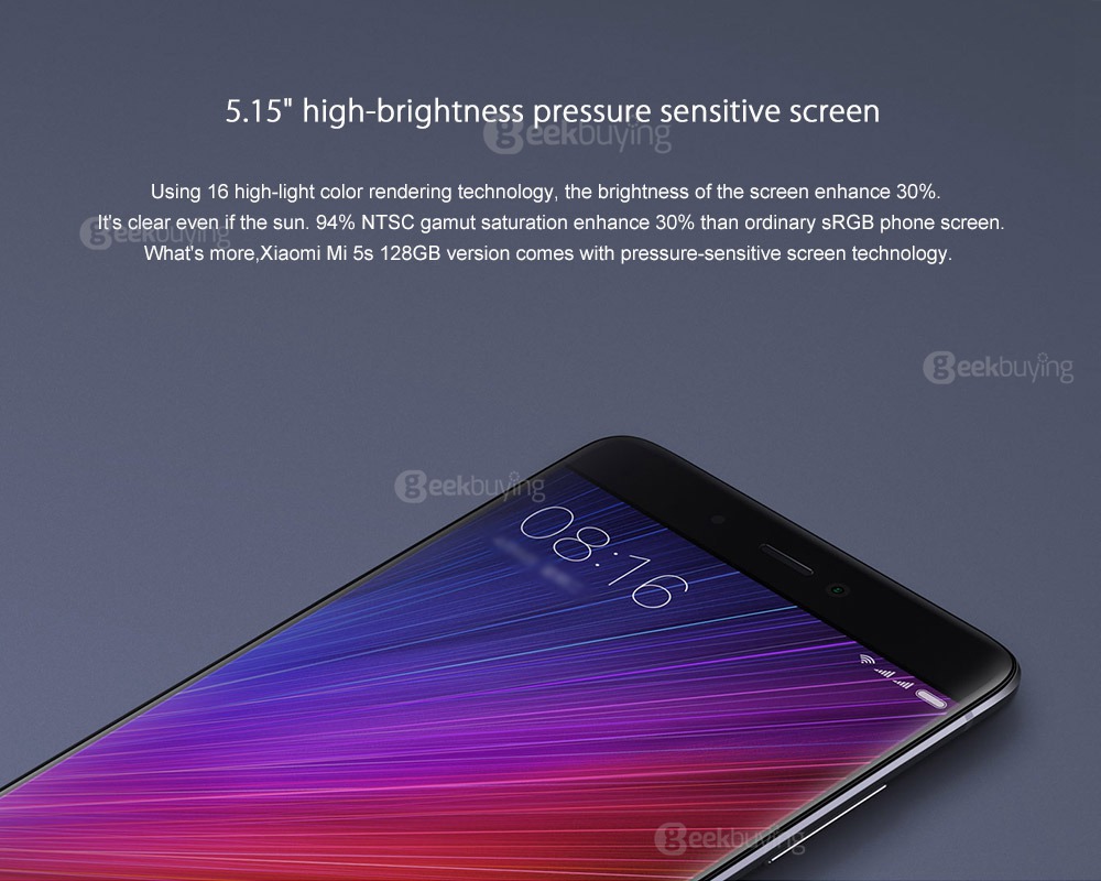 [HK Stock]Xiaomi Mi 5S 5.15inch FHD MIUI 8 Android 6.0 4G LTE Smartphone Qualcomm Snapdragon 821 Quad Core 3GB 64GB 12.0MP Ultrasonic Touch-ID NFC Type-C - Gray