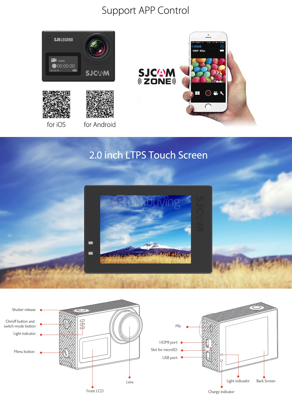 Original SJCAM SJ6 LEGEND 4K WiFi Action Camera Novatek NTK96660 2.0