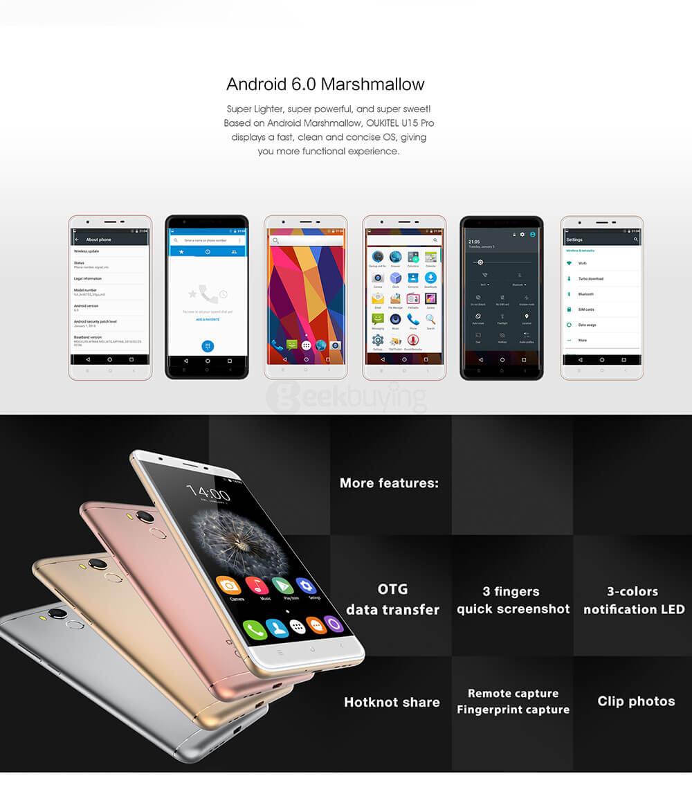[HK Stock]Oukitel U15 PRO 5.5inch 2.5D HD Android 6.0 Smartphone MT6753 Octa Core 1.3GHz 3GB RAM 32GB ROM 16.0MP TOUCH ID OTG LED Notification - Rose Gold