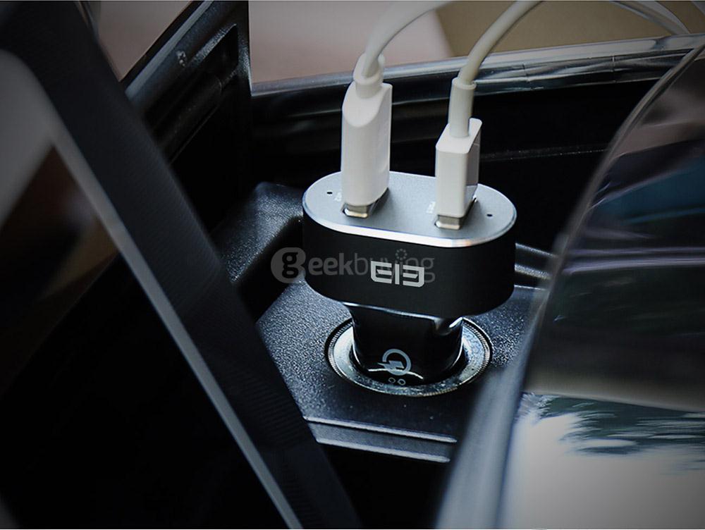 Elephone Tornado QC3.0 Quick Charge Car Charger Qualcomm Certification 3.0 Dual USB Output - Black