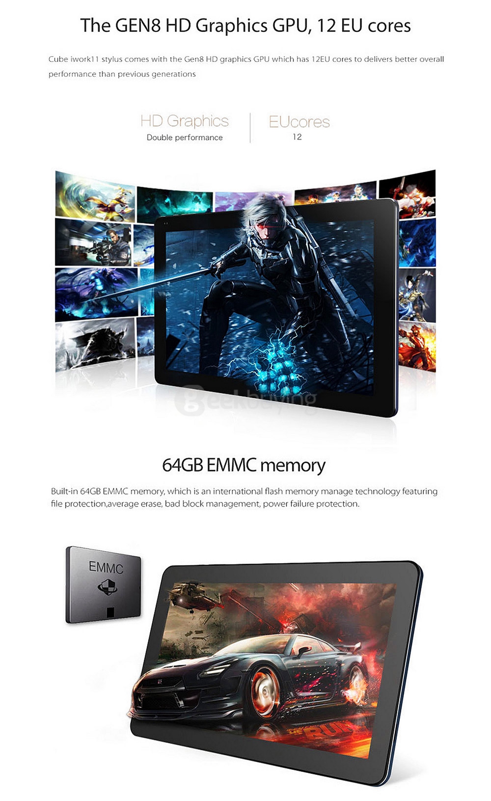 CUBE iWork11 Stylus Tablet PC 10.6 inch Dual OS Windows 10 + Android 5.1 4GB/64GB Intel Cherry Trail Z8300 Quad Core 1.84GHz IPS 1920*1080 - Deep Blue