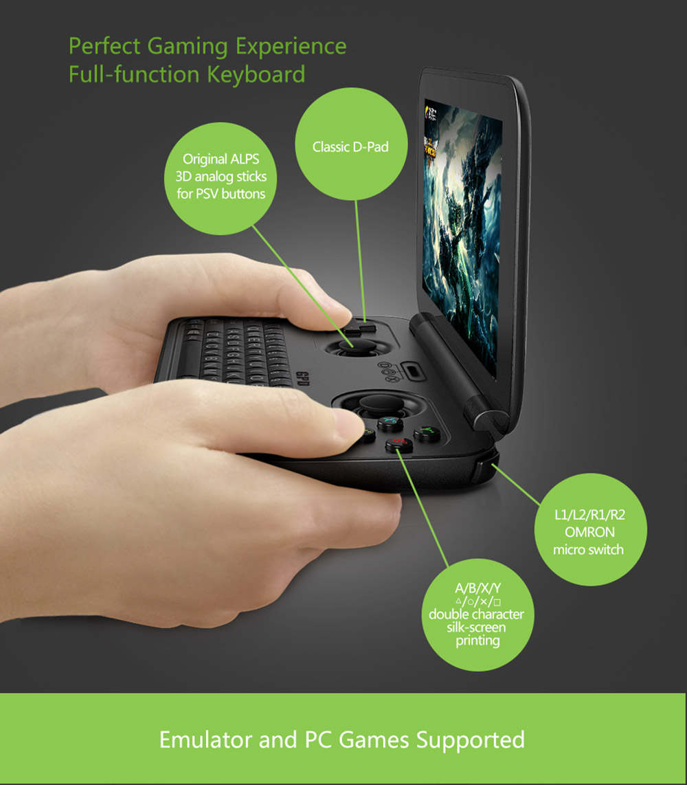 GPD Win 5.5 inch Gamepad Tablet PC Intel Atom X7 Z8700 Windows 10 OS 4GB/64GB Game Console Quad Core 2.4GHz Gorilla Glass Touch Screen 1280*720 Type-C - Black