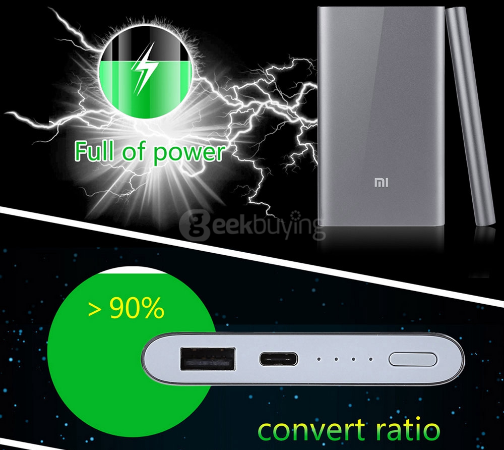 [Bundle] Original Xiaomi Mi Pro 10000mAh Type-C USB Power Bank (With Protective Case And Micro USB/Type-C 2-in-1 Cable) - Gold