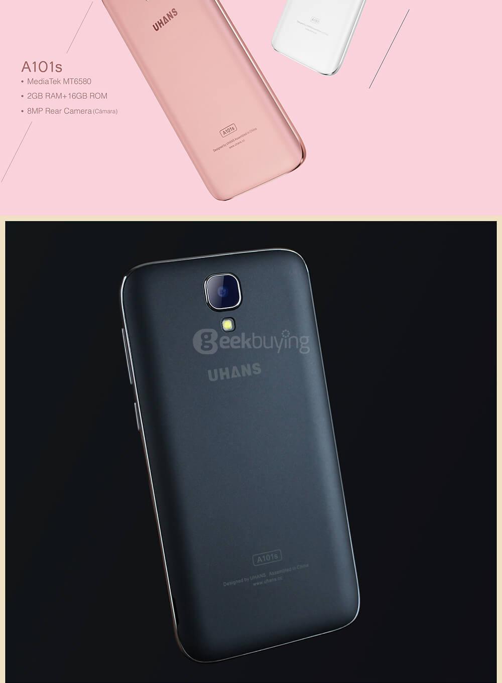 UHANS A101S 5.0inch HD 2.5D Screen Android 6.0 Smartphone MT6580 Quad Core 1.0GHz 2GB RAM 16GB ROM 13.0MP OTG WIFI GPS - Gray