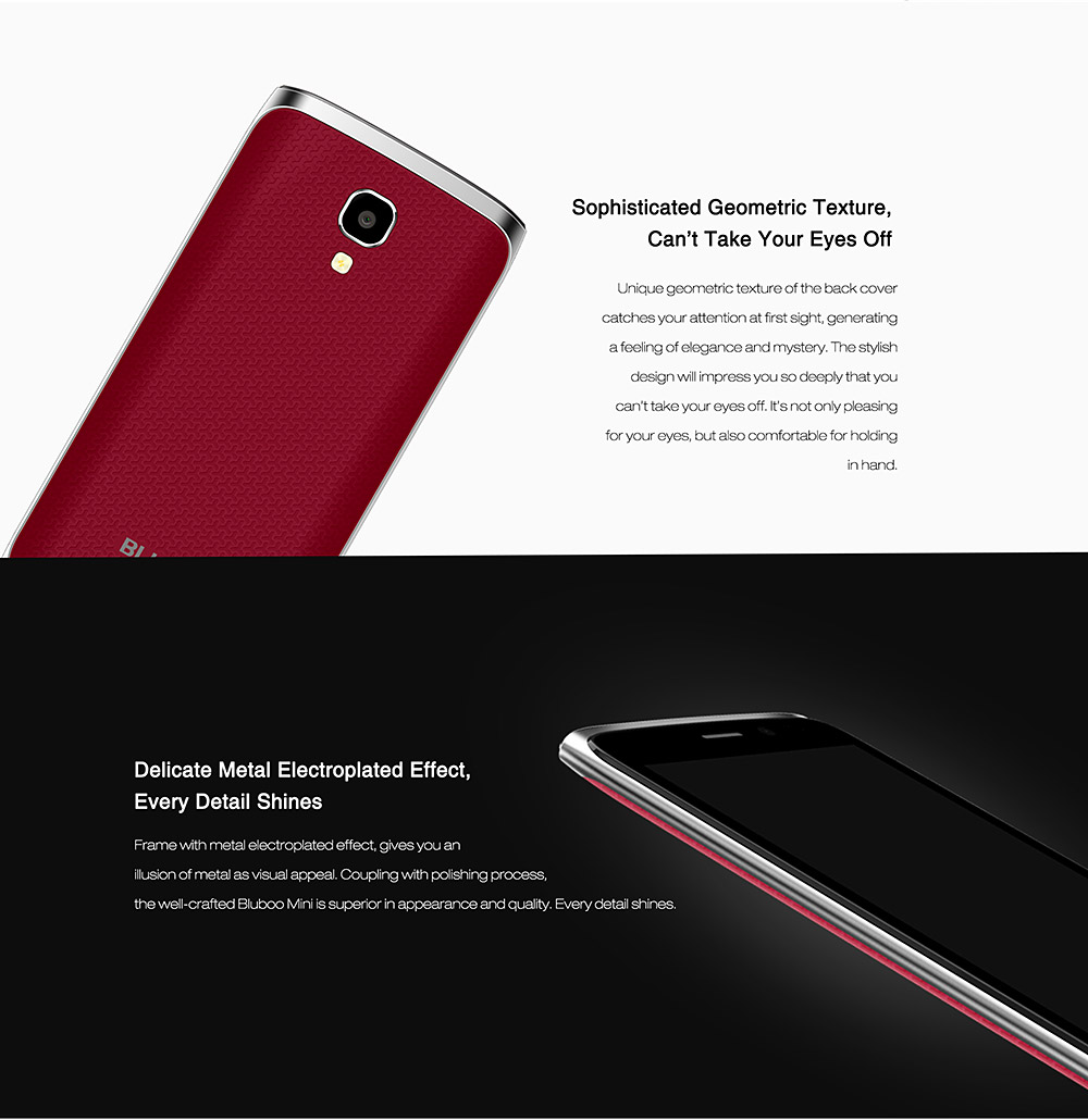 [HK Stock]Bluboo Mini 4.5inch IPS QHD Android 6.0 3G Smartphone MT6580 Quad Core 1.3GHz 1GB RAM 8GB ROM 5.0MP 8.0MP WIFI Bluetooth - Red